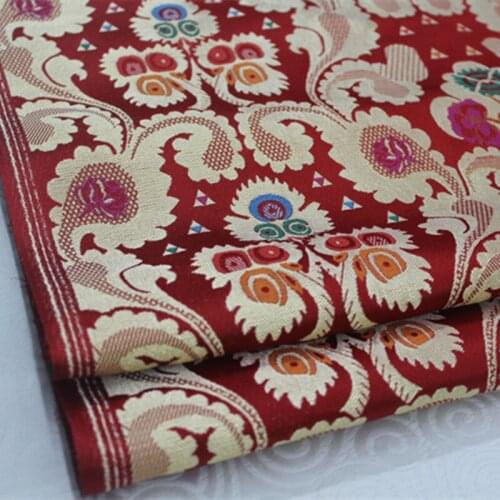 CF221 1Yard Red Chinese Wedding Dress Fabric National Stage Decoration Fabric Silk Jacquard Satin Fabric For Home Textile Fabric