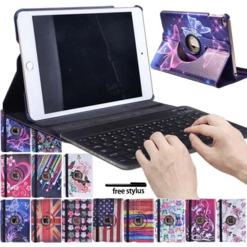 KK&LL For iPad mini 4 Mini 5 Tablet cover Rotating 360°with Auto Wake Up Sleep Flip Leather Stand Case+Bluetooth keyboard
