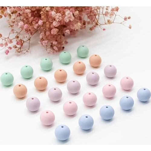 Cute-idea 15MM 30pcs silicone beads teething chewable pearl nursing Accessory teether handmade DIY baby product pacifier toy