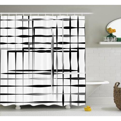 Modern Art Home Shower Curtain Minimalist with Simplistic Spaces and Spare Asymmetric Grids Bath Curtains For Bathroom Bathtub
