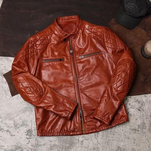 DS399 Rock Can Roll Great Offer! Read Description! Asian Size Super Quality Genuine Cow Leather Coat Cowhide Biker Jacket