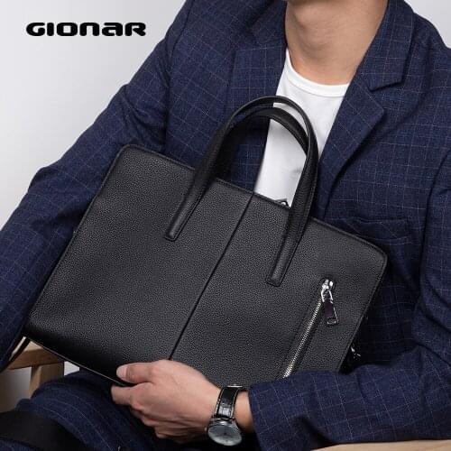 GIONAR Genuine Real Leather Briefcase Men Laptop Bag High-end Business Handbag Satchel Work Tote Male Crossbody Shoulder Bag