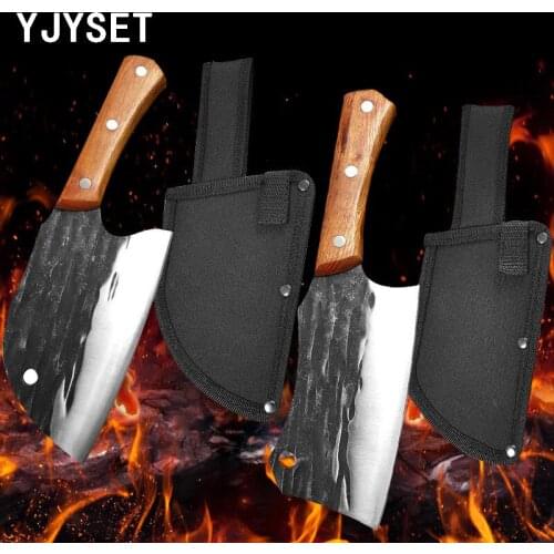 Forged Slaughter Butcher Knife Outdoor Fish Vegetables Meat Portable Anti-Wild Survival Camping Kitchen Knife Protective Sheat