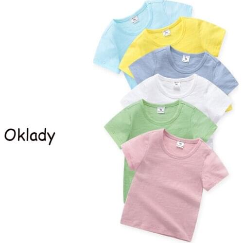 Oklady 2019 Summer Childrens Clothing Short Sleeve Boy Girls Short Sleeve T-shirt Baby Solid Color Tshirts Infant Summer Outfit