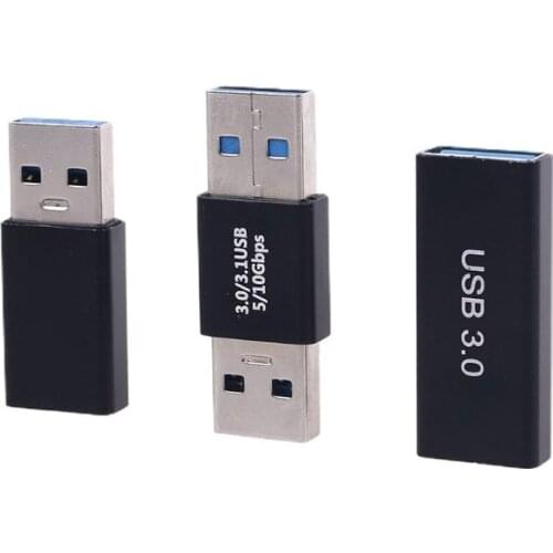 Metal Convenient 3 Pcs USB 3.0 Male and Female Series Metal Adapter USB Converter Fast Transmission Black 95AF