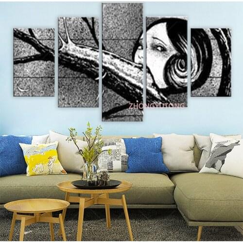 Junji Ito scary girl slug tongue aesthetic slug girl Wall Art Modern Printing and print On Canvas Painting Home decor 5 piece