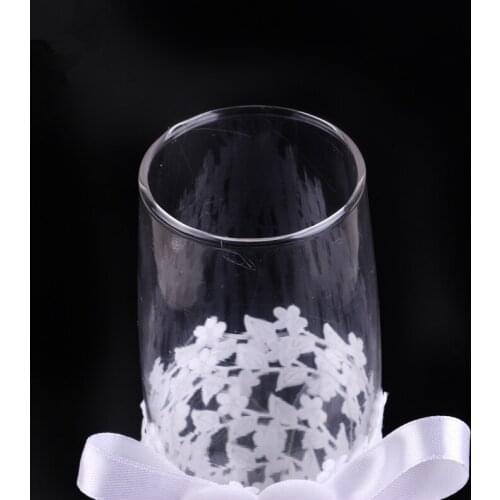 Newest 1 pair heart Rustic Wedding Bridal Shower Gift wedding burlap Champagne Toasting Glasses Set