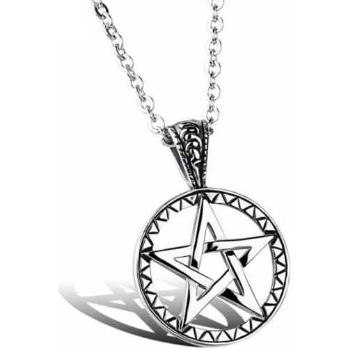 Stainless Steel Star of David Round Circle Pendant Necklace Jewelry Punk Rock Gift For Him with Chain