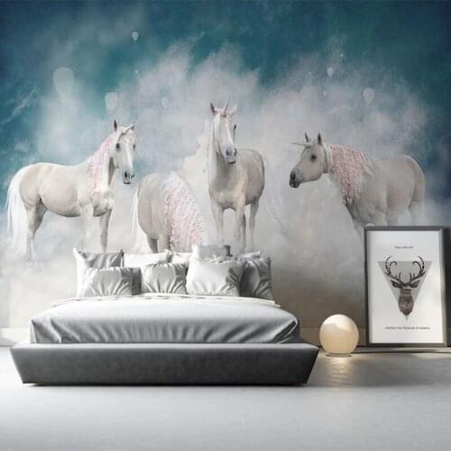 Custom Photo Wallpaper 3D White Horse Animal Mural Living Room TV Sofa Bedroom Home Decor Papel De Parede Sala Modern Wallpapers