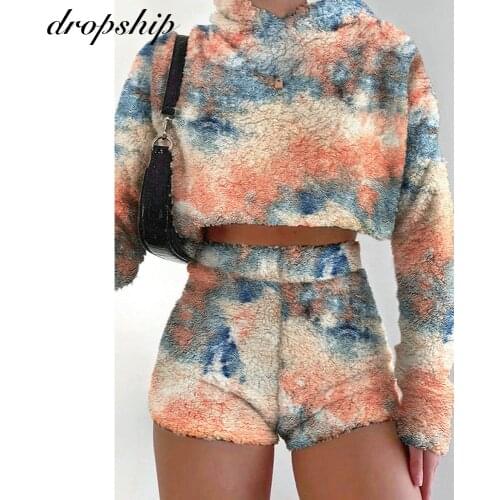 Casual Knit Sweater Fluffy Sexy Two Piece Set Women Bodycon Tank Strap Crop Top Shorts Pant Suit Autumn Sets Lounge Wear