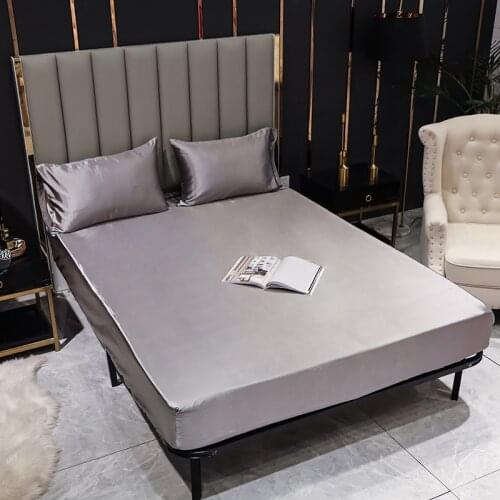 1 pc Fitted Sheet Solid Color Single/Double/Queen/King cama de casal Stain Silk Bedding Linens For Adult Gray Color Bedsheet