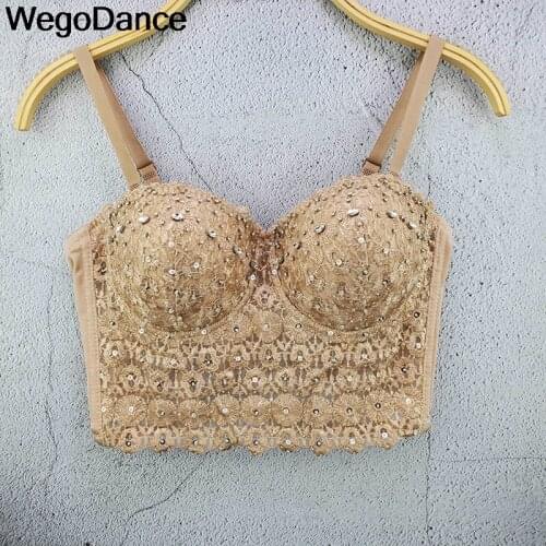 Mesh Lace Bead Bustier Pearls Diamond Push Up Night Club Bralette Women Bra Cropped Top Vest Corset Plus Size