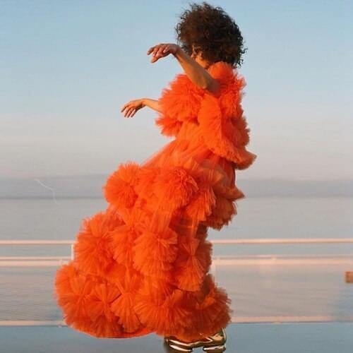 Chic Fashion Pleated Tulle Dresses Women 2020 Tiered Long Maxi Tulle Dress Party Prom Gown For Black Girls Ball Gown Custom Made