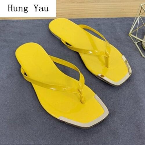 Women Sandals Flip Flops Slippers Flats Shoes Square Toe Summer Fashion Wedges Woman Slides Metal Decoration Lady Casual Female