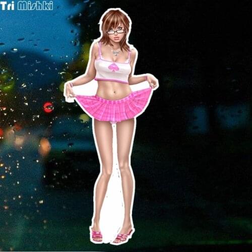 Tri Mishki WCS212 8*22cm summer sexy girl wear skirt and glasses car sticker funny colorful Hot girl auto automobile decals