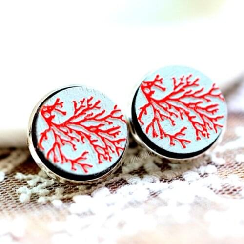 Unique 3D Tree Embossed 16mm Round Coloured Drawing pattern Laser Cut wood Cabochon DIY for Rings, Earring,Brooch,Necklace