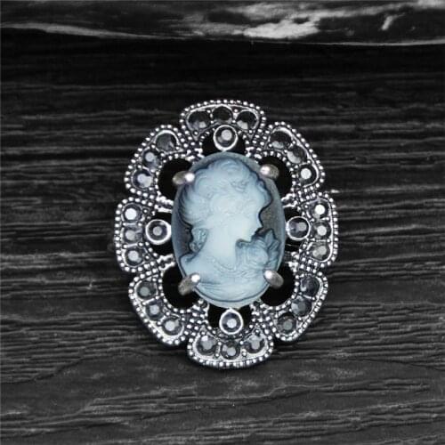 Vintage Rhinestone Plumflower Lady Queen Cameo Brooches For Women Real Silver Plated Lady Cameo Brooch Fashion Jewelry