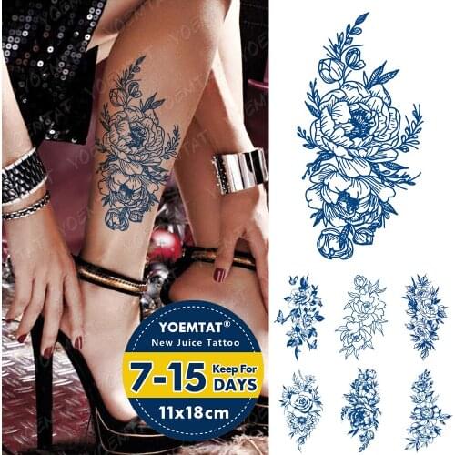 Juice Lasting Waterproof Temporary Tattoo Stickers Peony Flower Rose Butterfly Ink Flash Tattoos Woman Body Art Fake Tatto Male