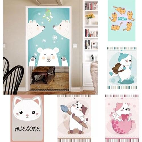 Japanese Cotton Hemp Door Curtain Cartoon Bedroom Kitchen Partition Curtain Half Panel Curtain Without Punching Doorway Curtain