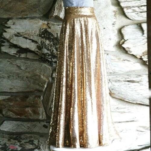 Sparkle Gold Sequined Long Skirts Women High Waistband 2018 A-line Skirt Zipper Custom Made Female Maxi Skirt Saia Faldas
