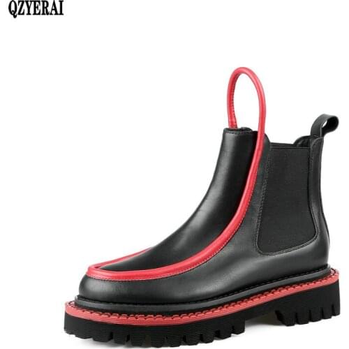 2021 Genuine Leather Boots Women Shoes Thick Sole Autumn Winter Short Ankle Boots For Women Motorcycle Boots