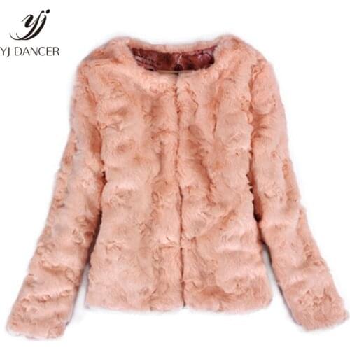 Imitation Rex Rabbit Hair Female Short Coat 2018 Imitation Fur Coat Female Short Round Neck Long Sleeve Winter Wear Coat H0229