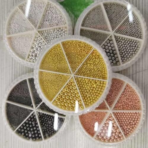 1 Box 6 Sizes 0.8mm-3mm Steel Beads Assorted Colors Steel Ball Gold/Silver/Steel ball bead, 3D metal micro beads / no hole beads