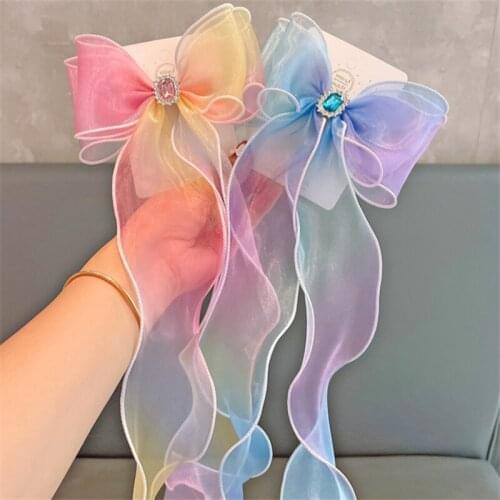 10pc/lot Children Colorful Gradient Yarn Bow Hair Band Girls Ponytail Ribbon Braided Hairpin Headdress Princess Hair Accessories