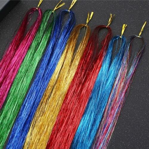120 Strands/bag Hair Extension Dazzles Women Hippie for Braiding Headdress Sparkle Shiny Tinsel Silk Colorful Long 36.6" /93 cm