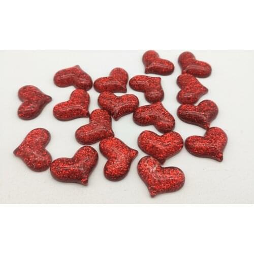 20pcs 22x19mm Shiny Red Glitter Sparkle Heart Flatbacks Cabochons Embellishments DIY Scrapbooking Crafts Cardmaking Decorations
