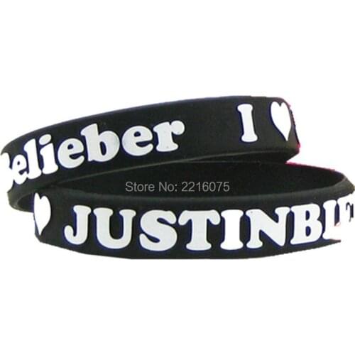 300pcs Embossed printed Justin Bieber Belieber wristband silicone bracelets free shipping by DHL express