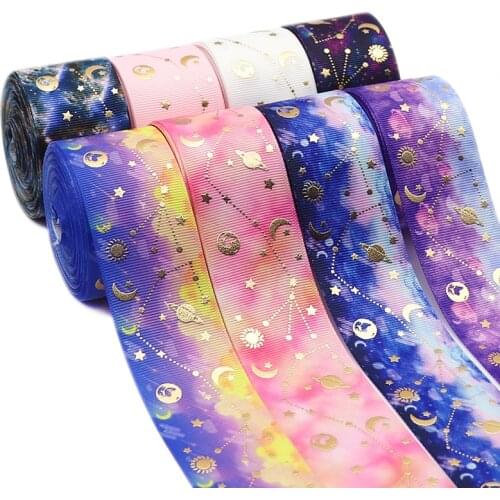 5 Yards 1.5" 38MM Bronzing Constellation Printed Grossgrain Ribbon For Hair Accessories DIY Crafts Handmade Y2021051001