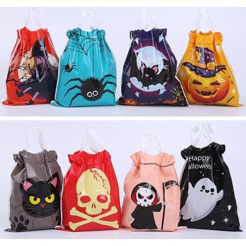 50pcs Hallwoeen Pumpkin Skull Cat Candy Bundle Pocket Bag Cellophane Food Plastic Package Halloween Party Decor Gift Bag Mix