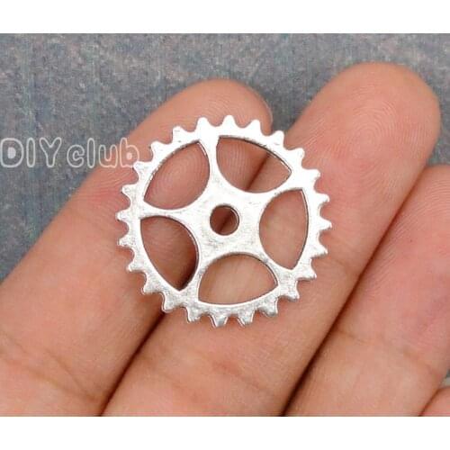 50pcs-Antique Tibetan Silver Tone 2 Sided Gear Charms Pendant, Jewelry making 25mm
