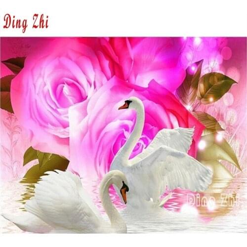Full Square Round Drill Diamond Painting Animal Swan 5D DIY Mosaic Diamond Embroidery Pink Rose Flower Cross Stitch Home Decor