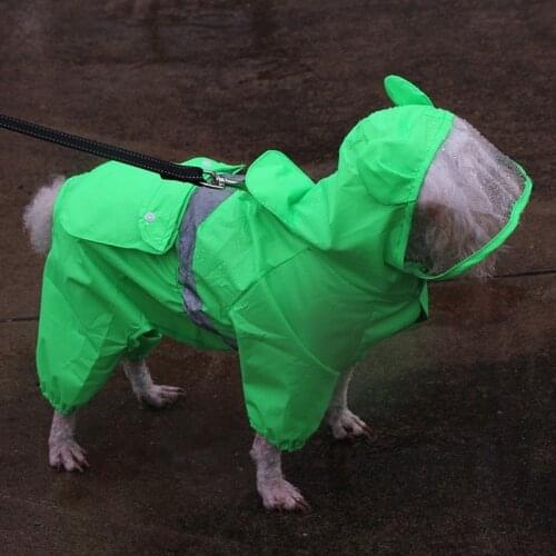 Pet Dog Raincoat Hooded Green Cute Puppy Small Dog Jacket Jumpsuit Outdoor Pet Clothes Waterproof Rainwear Coat