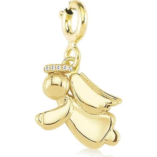 Valori Jewels Lucky Angel, Zirconia White Gemstone, Gold Plated, Sterling Silver Charm