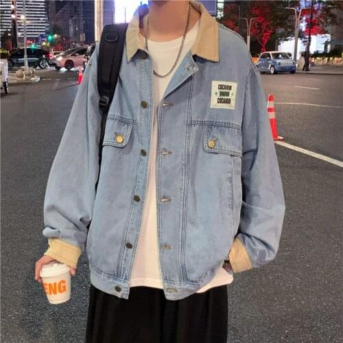 Oversize Washed Denim Jacket Loose Patch Retro Coat Hiphop Lapel Tops Streetwear Casual Trend Male Clothing Black Blue Overalls