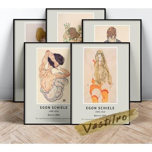 Egon Schiele Nude Figure Abstract Art Prints Retro Poster Exhibition Museum Canvas Painting Wall Picture Modern Home Room Decor