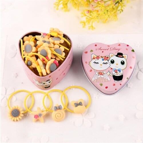 20Pcs/Lot Elastic Hair Bands Women Hairband Bow Tin Box Set Xmas Gift Flower Cartoon Children Ring Rope Girl Hair Accessories