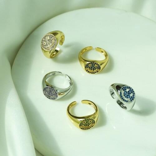 HECHENG,Smile Face Colorful Multi Zircon Rings,Geometric Rings for Women Gold Color Crystal Fashion Jewelry