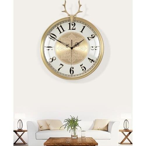 Luxury European Wall Clock Deer Golden Color Copper Modern Design Black Wall Clock Digital Horloge Murale Home Decoration DG50WC