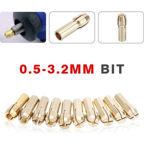 10Pcs Mini Drill Brass Collet Chucks Adapter 0.5mm-3.2mm Dremel Drilling Machine Accessories Micro For Power Rotary Tool Parts