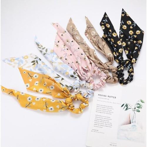 Fashion Printed Butterfly Scrunchie Hair Circle Womens Long Ribbon Pleated Hairband Sweet Girl Hair Band Headwear Wholesale