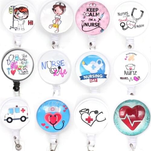 New Mix Style Medical Glass Badge Reel Nurse Stethoscope ECG Heart ID Badge Holder For Nurse Accessories