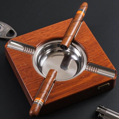 Cigar Ashtray Large Wood Ashtray Living Room Creative Personality 4 Slot Ashtray Holder Metal Accessories JF3001