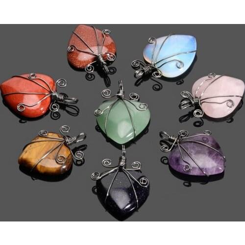 1pc Natural Austrian Crystal Stone Winding Elfin Hair Pendant Love Heart-shaped Pendant Jewelry Making DIY Necklace Accessories