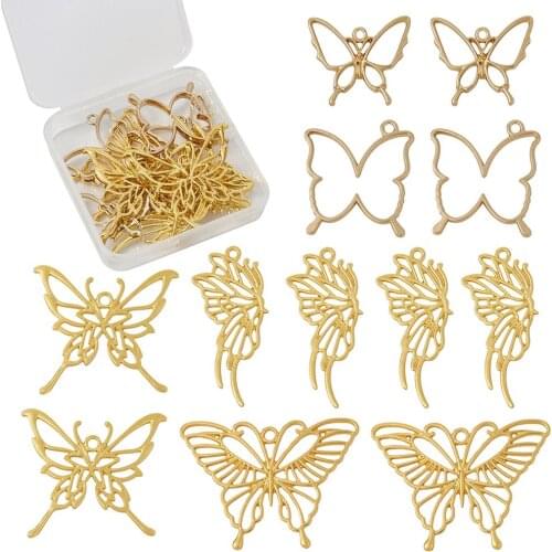 10pcs Alloy Open Back Bezel Frame Pendants Mixed Butterfly Pressed Flower Frame Charms Resin For Earrings Necklace Bracelet