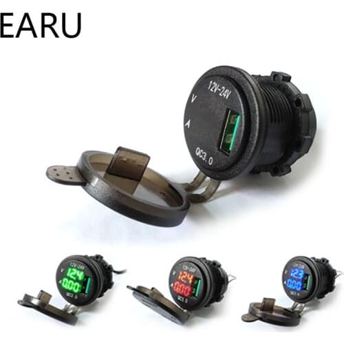 QC3.0 Quick charge Waterproof Voltage Meter Voltmeter current Display Single usb output Car and motorcycle modified car charger