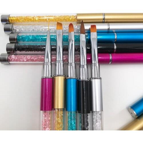 Hot Sale Nail Art Brush Rhinestone Diamond Metal Handle Painting Nail Liquid Acrylic Drawing Brushes UV Gel Manicure Nails Brush